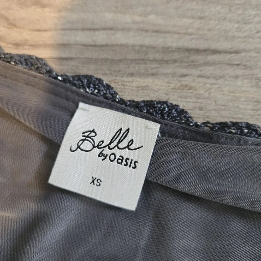 Belle By Oasis Sz Small Dress Crochet Metallic Glitter Coctel Formal Strech Y2k